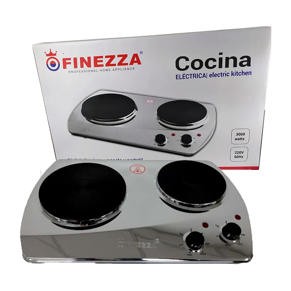 Cocina Eléctrica Finezza 2 Hornillas Portátil 2250W | Modelo FZ-203D3CH con Termostato y Protección Contra Sobrecalentamiento