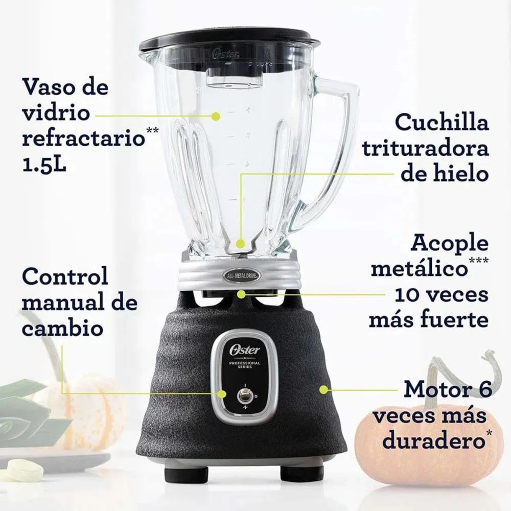 Licuadora Oster Clásica Profesional 1000W | Vaso de Vidrio Boroclass®, Trituradora de Hielo, Acople Metálico - Market LaoHu